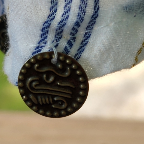 SURF GYPSY BOHO STYLE CROP COVER UP. OR TOP WHITE WITH BLUE AND GOLD STRIPES - Picture 9 of 10